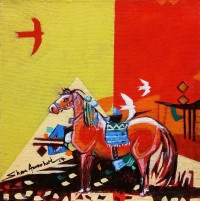 Shan Amrohvi, 08 x 08 inch, Oil on Canvas, Horse Painting, AC-SA-088